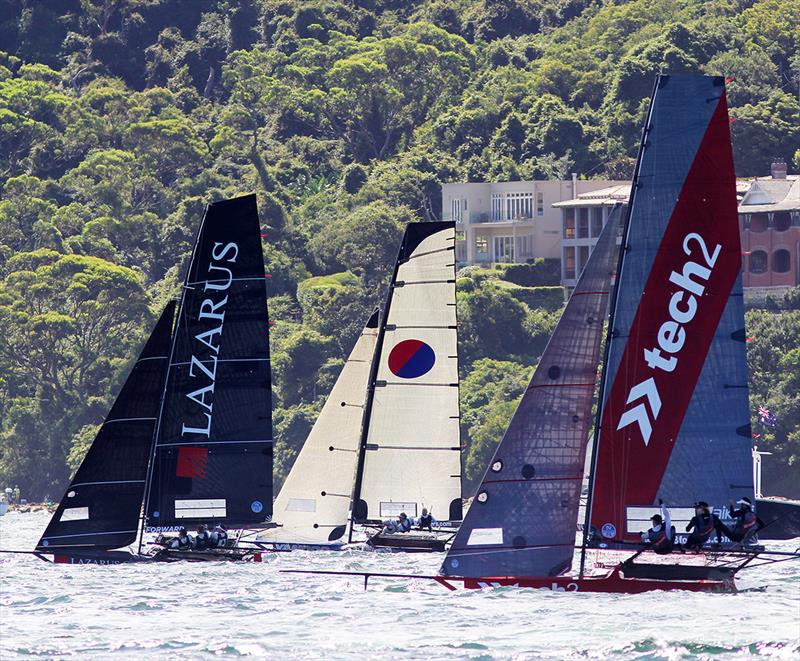 Tight racing at the head of the fleet in Race 7 - 18ft Skiff NSW Championship photo copyright Frank Quealey taken at Australian 18 Footers League and featuring the 18ft Skiff class