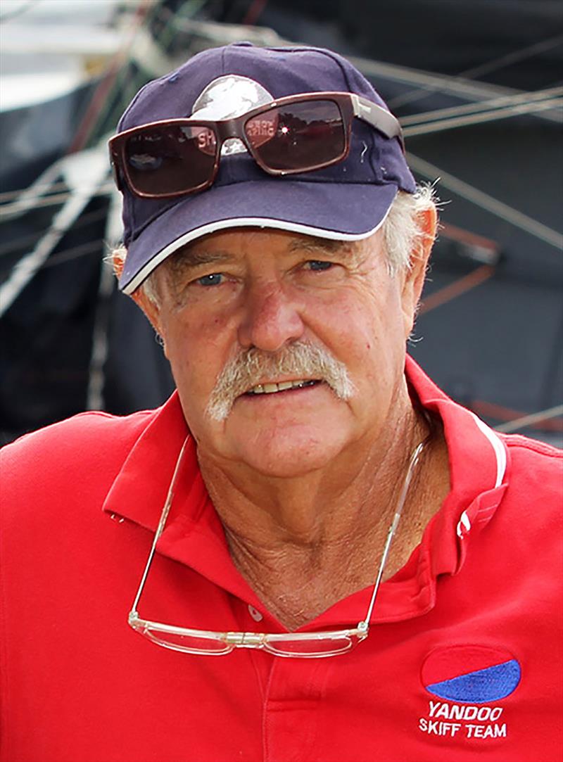 John Winning, skipper of Yandoo, series leader in the 18ft Skiff NSW Championship photo copyright Frank Quealey taken at Australian 18 Footers League and featuring the 18ft Skiff class