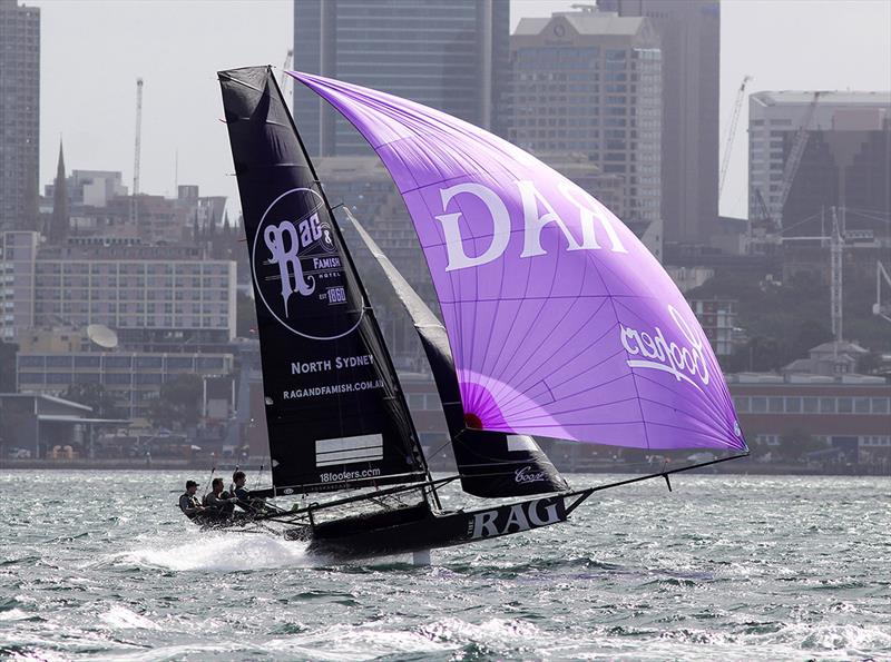 Rookie Rag and Famish Hotel team continues to improve and challenge the big guns - 18ft Skiffs Australian Championship photo copyright Frank Quealey taken at Australian 18 Footers League and featuring the 18ft Skiff class