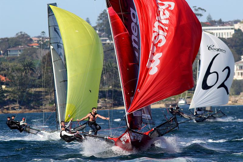 David Witt drives Smeg to the bottom mark in the 2014-15 season photo copyright Frank Quealey taken at Australian 18 Footers League and featuring the 18ft Skiff class