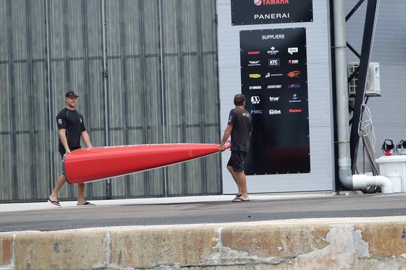 A bow section is carried from Softbank Team Japan to Oracle Team USA, in Bermuda, sending the Kiwi media into a speculative tizz photo copyright Emirates Team New Zealand taken at Royal New Zealand Yacht Squadron and featuring the AC50 class
