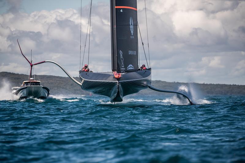 BRITANNIA takes flight in Auckland photo copyright C Gregory taken at  and featuring the AC75 class