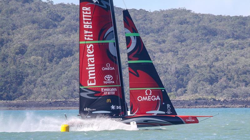 Emirates Team New Zealand round one of their racing marks - Stadium Course - Waitemata Harbour - September 21, 2020 photo copyright Richard Gladwell / Sail-World.com taken at Royal New Zealand Yacht Squadron and featuring the AC75 class