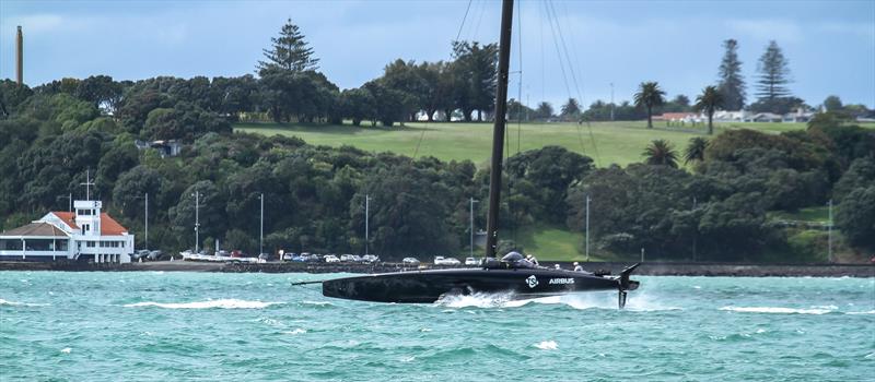 Bastion Point behind American Magic's AC75 Patriot will be one of the major vantage points for fans  - Waitemata Harbour - November - 36th America's Cup photo copyright Richard Gladwell - Sail-Worlds.com / nz taken at Royal New Zealand Yacht Squadron and featuring the AC75 class