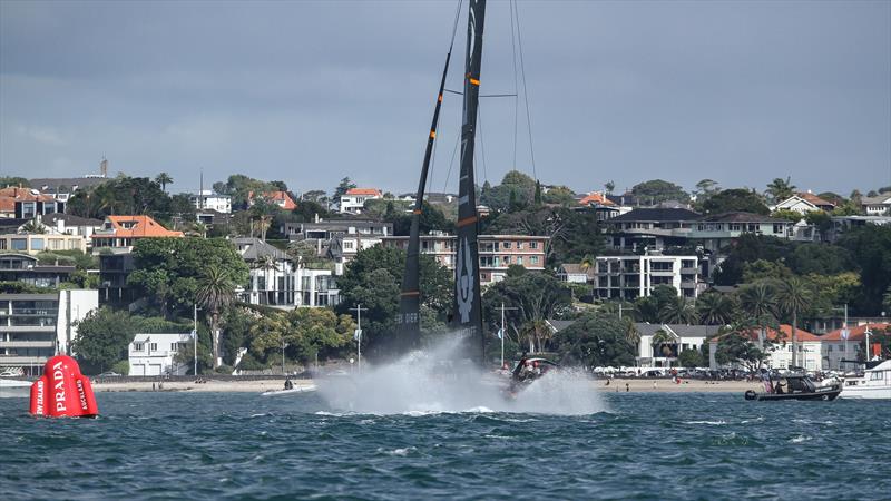 INEOS Team UK hits 50kts - Waitemata Harbour - January 23, 2021- Prada Cup - 36th America's Cup photo copyright Richard Gladwell / Sail-World.com taken at Royal New Zealand Yacht Squadron and featuring the AC75 class