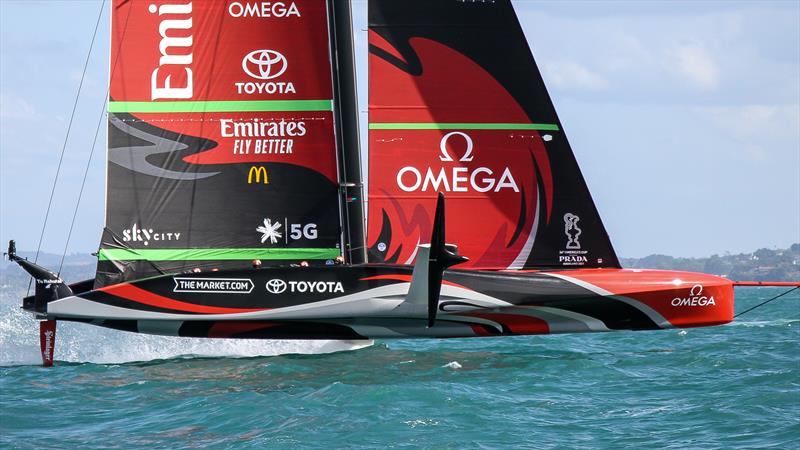 Starboard foil side view -  Emirates Team New Zealand - January 25, 2021 - Waitemata Harbour - America's Cup 36 photo copyright Richard Gladwell / Sail-World.com taken at Royal New Zealand Yacht Squadron and featuring the AC75 class