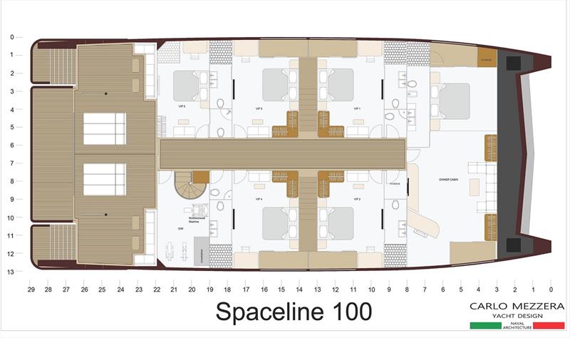 Spaceline 100 Hybrid - Accommodation area layout photo copyright Ultimate Catamarans taken at  and featuring the Catamaran class