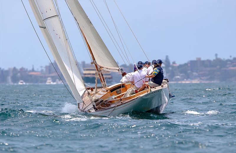 Defiance upwind - 2019 Classic Sydney Hobart Yacht Regatta photo copyright Crosbie Lorimer taken at Cruising Yacht Club of Australia and featuring the Classic Yachts class