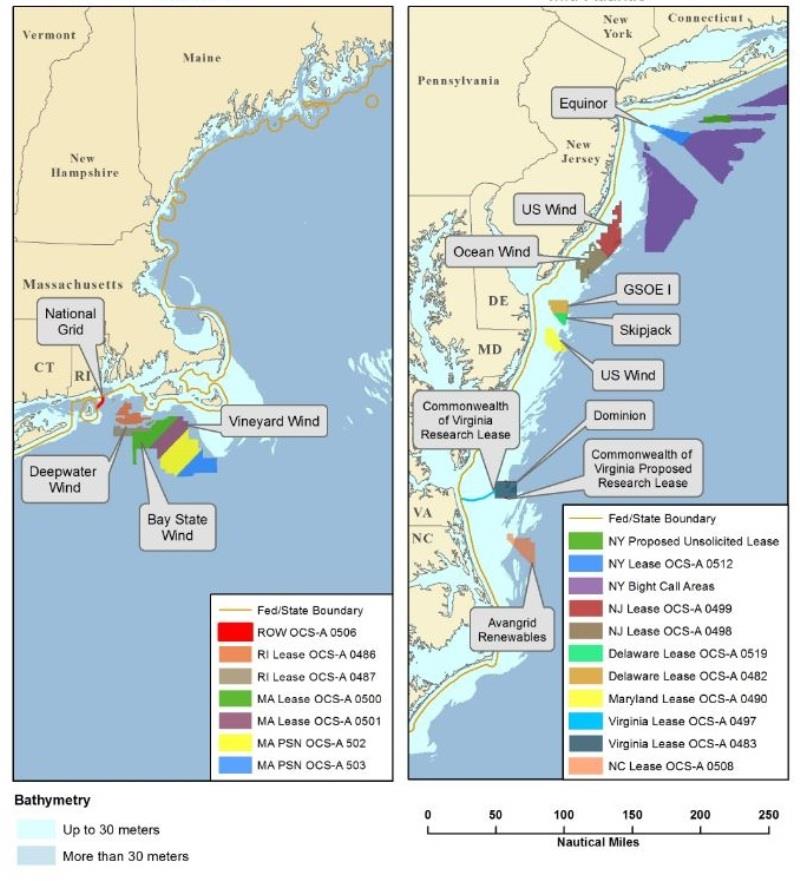 Atlantic Outer Continental Shelf Renewable Energy Projects in New England and Mid-Atlantic waters. – BOEM graphic  photo copyright NOAA Fisheries taken at  and featuring the Cruising Yacht class
