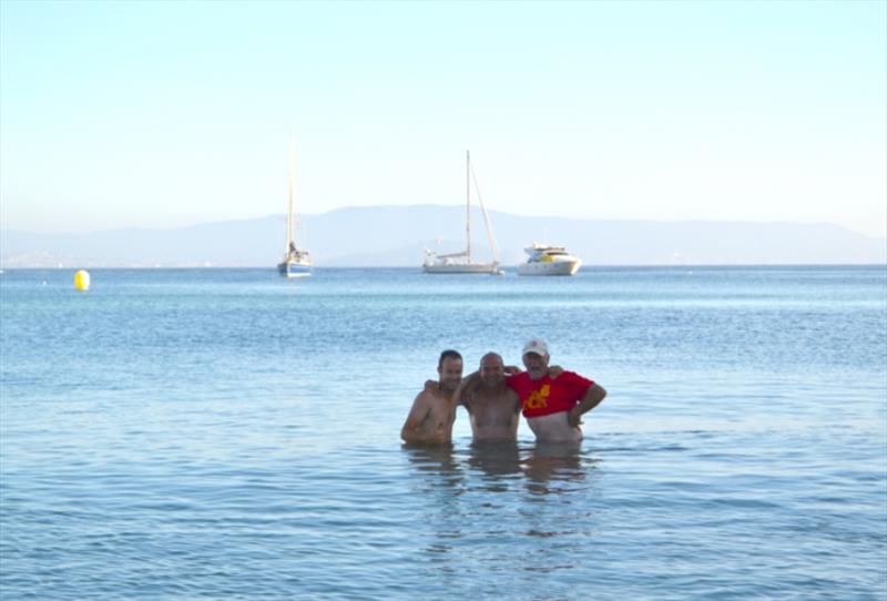 John, Phil & David at the Nudist Beach …. with their shorts on! photo copyright SV Red Roo taken at  and featuring the Cruising Yacht class