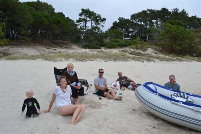 Sentijn, Taipan and Red Roo Crews on the Beach.  L to R; Dean, Kara, Kris, John, Phil & David - photo © SV Red Roo