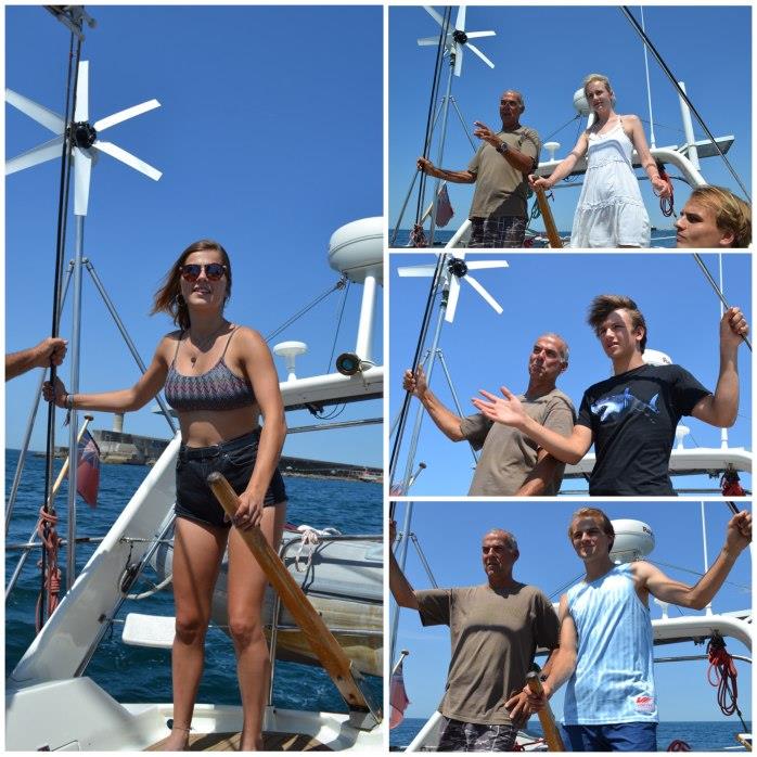 Everyone Having a go on the Helm; Annabel, Molly, William & Oliver - Porto – Portugal photo copyright Maree & Phil taken at  and featuring the Cruising Yacht class