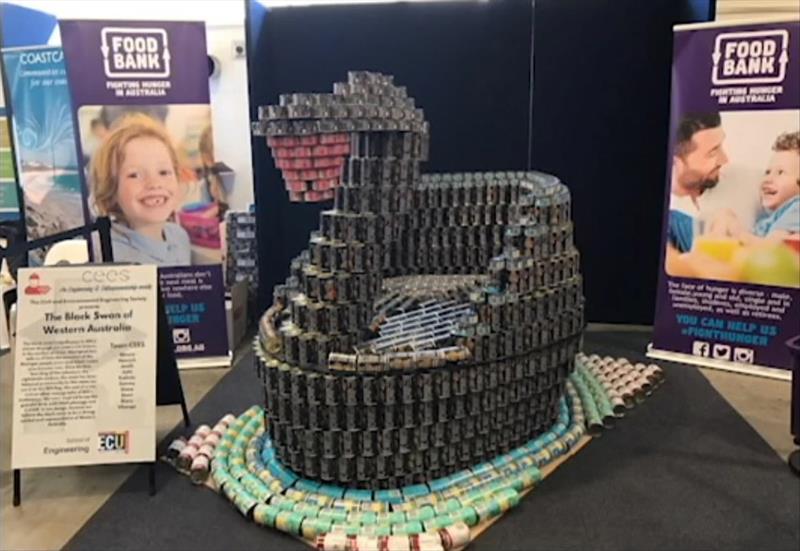 ECU Students win CANstruction Perth 2018 Competition with 1 Tonne Black Swan made of food cans photo copyright Edith Cowan University taken at  and featuring the Cruising Yacht class