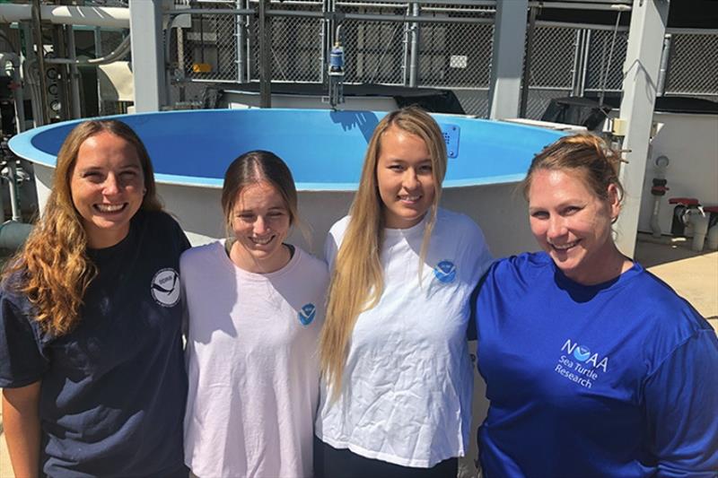 NOAA staff with the Marine Turtle Biology and Assessment program which cared for and treated the hawksbill for four months. - photo © NOAA Fisheries
