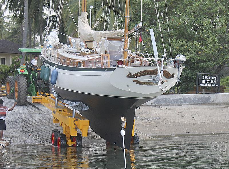 38-tonne and 2m draft haul out hydraulic trailer at Medana Bay Marina, Lombok, Indonesia photo copyright Greg Butchart taken at  and featuring the Cruising Yacht class