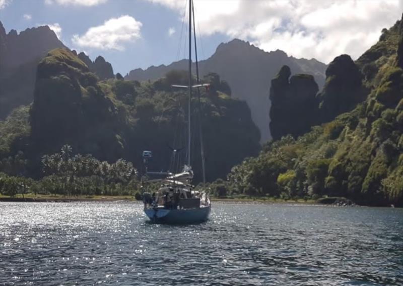 Tumua anchored off Fatu Hiva, the most southerly Island in the Marquesas photo copyright Jan Beydels / Island Cruising NZ taken at  and featuring the Cruising Yacht class