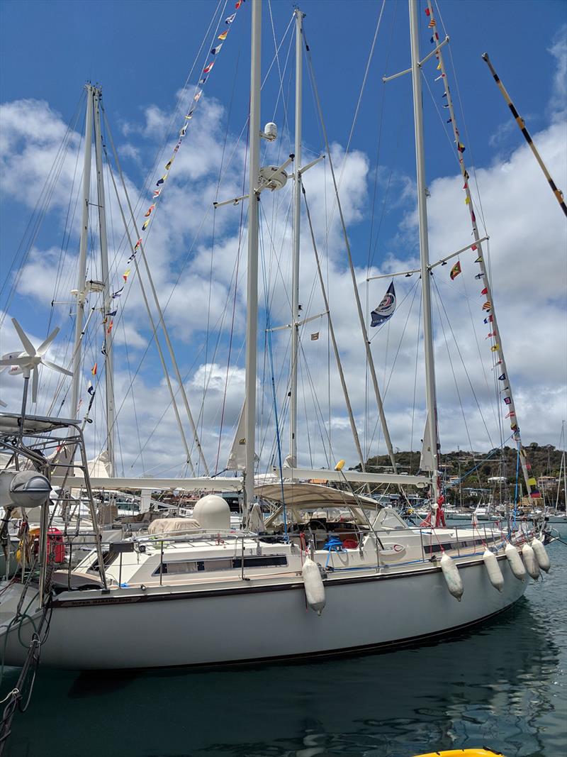 Callisto flying her courtesy flags proud — in Grenada City, Saint George, Grenada - World ARC 2018-19 photo copyright World ARC taken at  and featuring the Cruising Yacht class