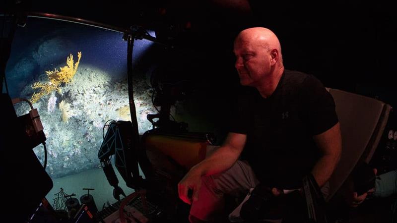 WHOI deep-sea biologist Tim Shank in the OceanX submersible Nadir diving in Lydonia Canyon. - photo © Luis Lamar, National Geographic