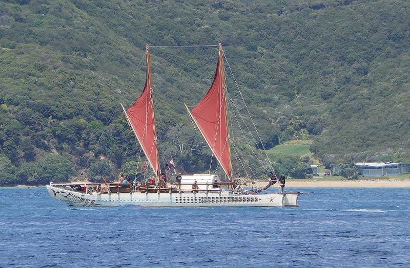 Vaka moana ( Faa Faite Tahiti Voyaging Society) in the Tuia 250 flotilla near Moturua Island - photo © Lisa Benckhuysen
