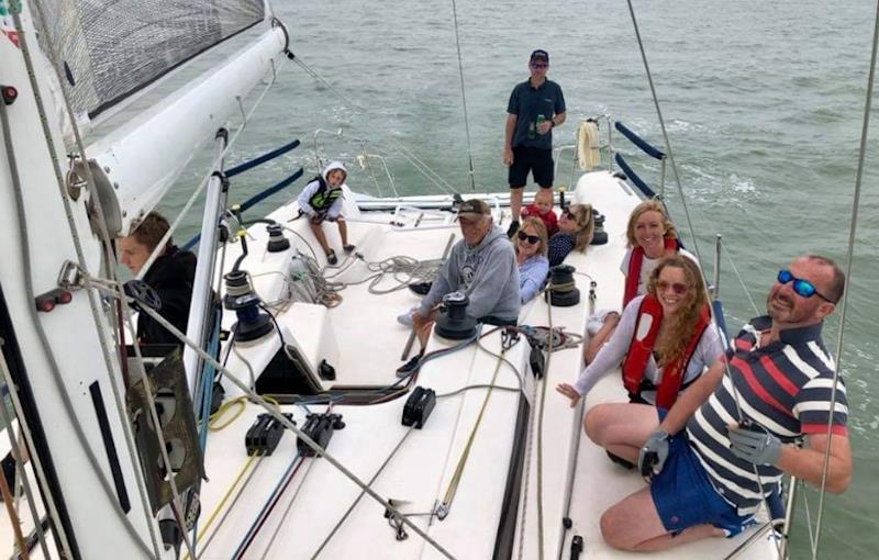 So easy a seven-year old can do it! A young 'Assassin' takes the helm of the 42ft Pronavia whilst the rest of crew relax during a cruise photo copyright Alex Jackson taken at Royal Temple Yacht Club and featuring the Cruising Yacht class