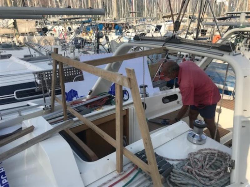 Constructing a temporary frame photo copyright SV Red Roo taken at  and featuring the Cruising Yacht class