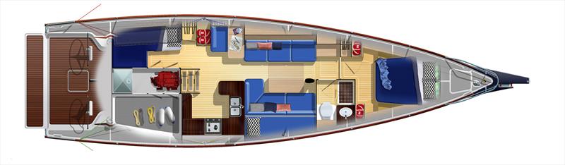 LM46 hull #2 `Arcadia` - Port aft cabin with large starboard lazarette - photo © Lyman-Morse Boatbuilding