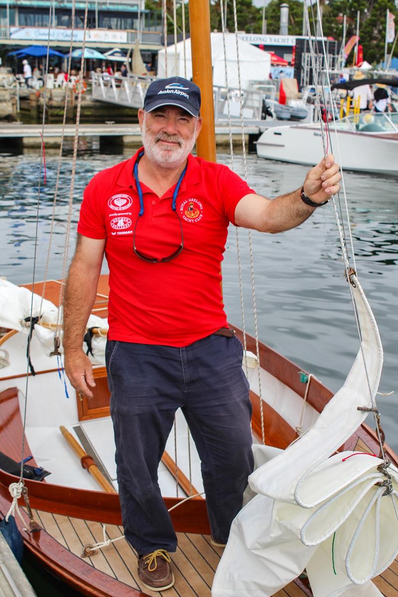 Steve Adler onboard his 'Larrikin of Lyme' at the Wooden Boat Festival of Geelong photo copyright Sarah Pettiford taken at Royal Geelong Yacht Club and featuring the Classic & Vintage Dinghy class