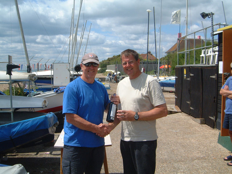 Sprint 15 Southern Area Championship winner Erling Holmberg receiving his prize from ODC Commodore Vic Smith photo copyright Keith Bartlett taken at  and featuring the Dart 15 class