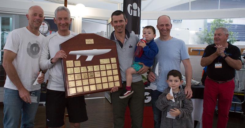 (l-r) Greg O'Shea, Ivan Wheen, Tom King, David Edwards, RQYS Commodore Mark Gallagher, and Tom's children during the 2018 Etchells Queensland State Championship prize giving in Brisbane photo copyright Kylie Wilson / www.PositiveImage.com.au taken at Royal Queensland Yacht Squadron and featuring the Etchells class