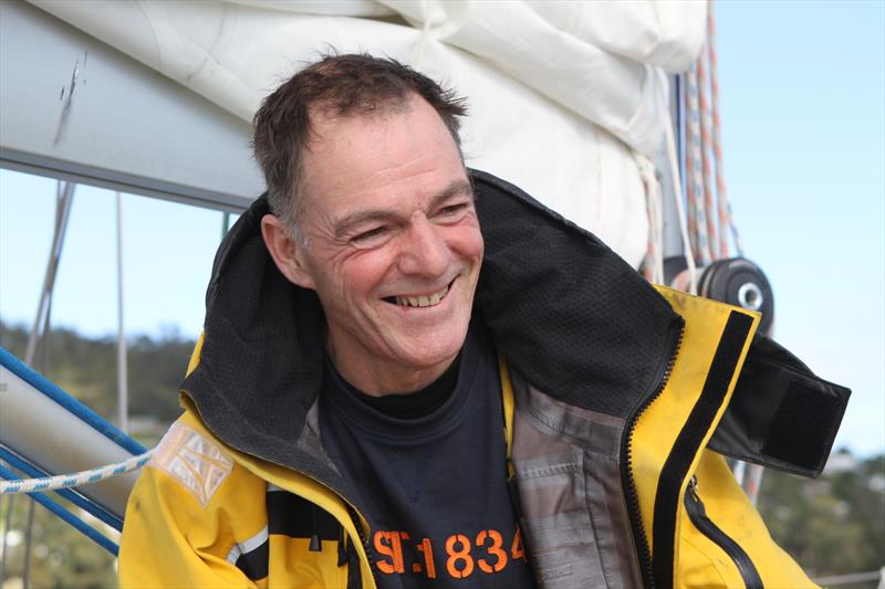 Tapio Lehtinen still smiling after 54 hours without sleep in the Golden Globe Race photo copyright Jessie Martin / PPL / GGR taken at  and featuring the Golden Globe Race class