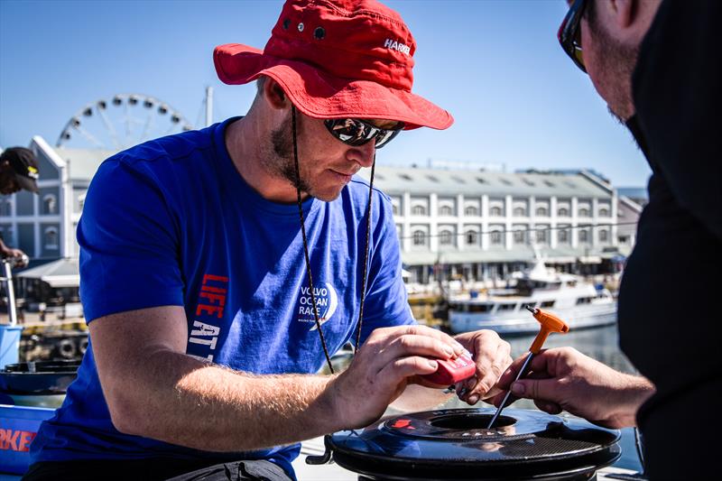 The Harken team servicing the Volvo Ocean Race yachts in Cape Town photo copyright Hannah Cotterell Media taken at  and featuring the  class