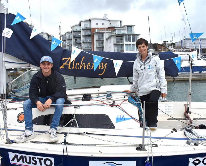 Timothy Long meets his heroine and inspiration Dame Ellen MacArthur in Cowes on Wednesday 30 September 2020 photo copyright Ellen MacArthur Cancer Trust taken at  and featuring the Impala 28 class