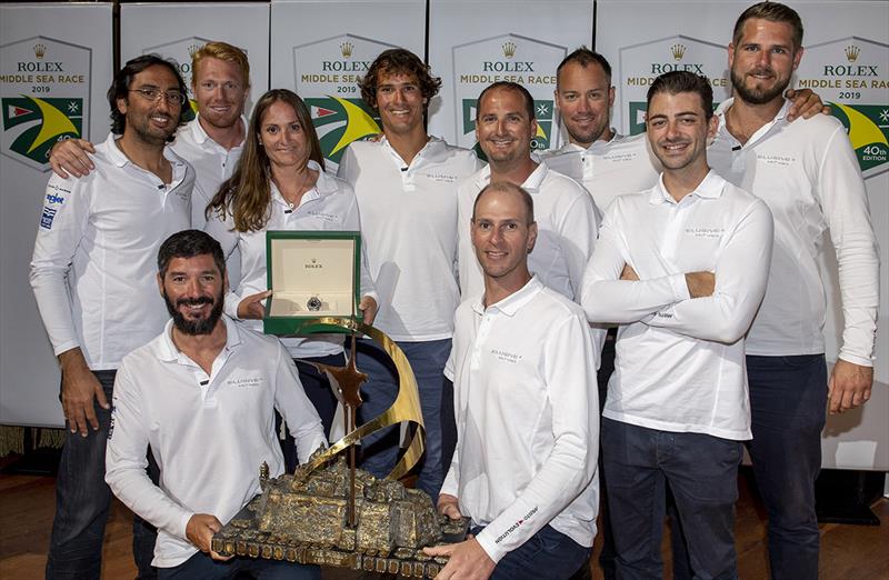 Overall winner Rolex Middle Sea Race - Crew of Elusive 2 photo copyright Kurt Arrigo taken at Royal Malta Yacht Club and featuring the IRC class