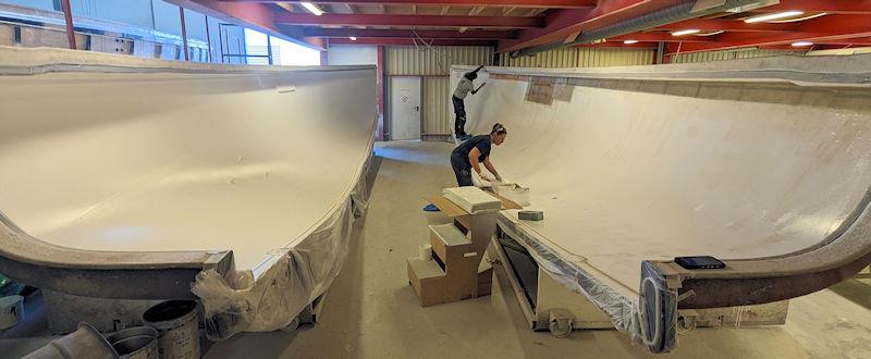 Lamination on the J/112E hull while the mould is in two parts photo copyright Mark Jardine taken at  and featuring the  class