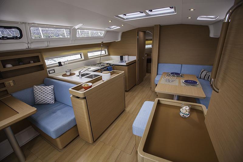 Light, fresh, airy and carries the galley for'ard, as the nav desk can be turned into a fifth (bunk) cabin if you so spec it - Jeanneau Sun Odyssey 490 - photo © John Curnow