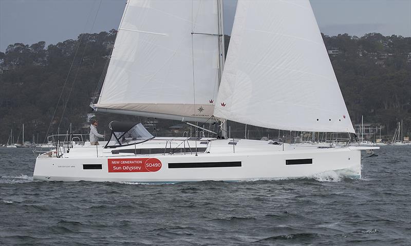 In profile, whether sails up or sails down, she is very appealing - note here the swept back spreaders and the Open 60-esque boom angle with the gooseneck very low - Jeanneau Sun Odyssey 490 photo copyright John Curnow taken at Royal Prince Alfred Yacht Club and featuring the Jeanneau class