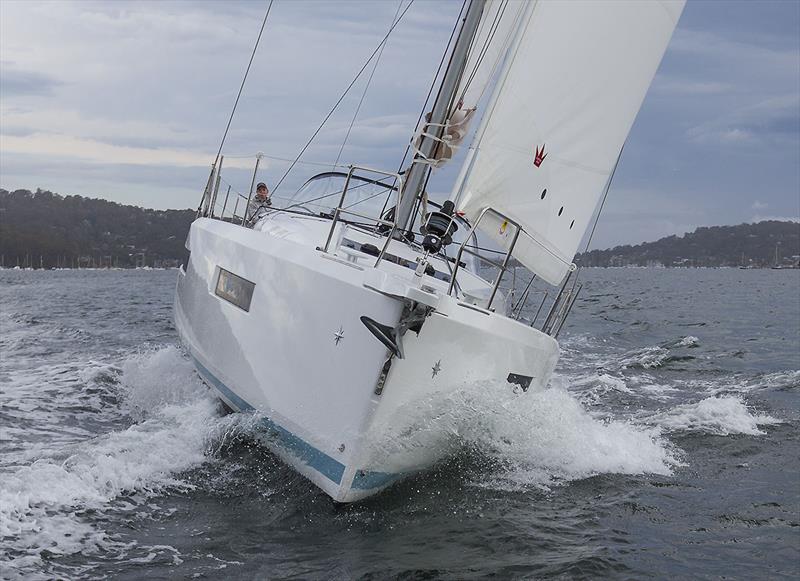 Integrated prodder to not only carry the anchor roller, but also the tack for the code zero atop the bob stay, and then even further for'ard, there's the pad eye for the Ace - Jeanneau Sun Odyssey 490 photo copyright John Curnow taken at Royal Prince Alfred Yacht Club and featuring the Jeanneau class