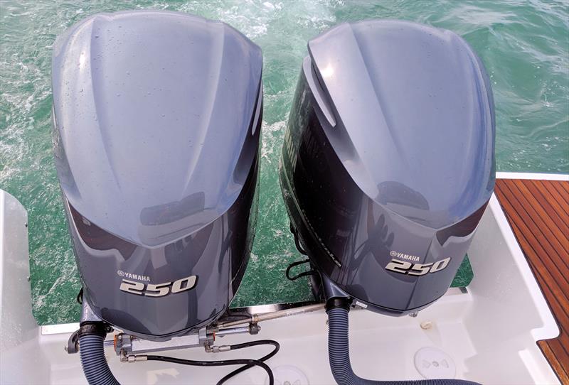 Jeanneau Leader 33: Twin outboards close together photo copyright Mark Jardine taken at  and featuring the Jeanneau class