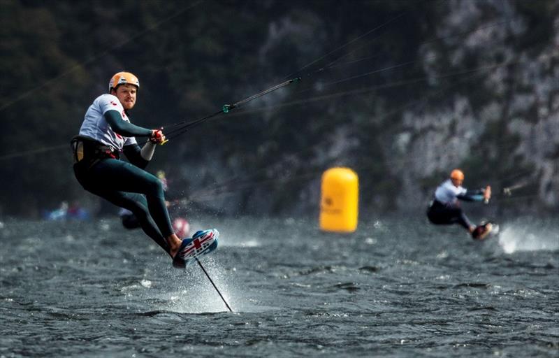 Connor Bainbridge (GBR) found better form today, and goes through to the finals in 1st. - Formula Kite Mixed Team Relay European Championships, Day 4 photo copyright IKA / Alex Schwarz taken at  and featuring the Kiteboarding class