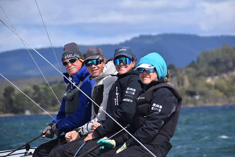 Wicked, winners of the Women's Division L to R Steve Henley, Nick Jones, Paige Caldecoat (skipper) and Eirini Marios - 2024 SB20 Australian National Championship photo copyright Jane Austin taken at Port Dalrymple Yacht Club and featuring the SB20 class