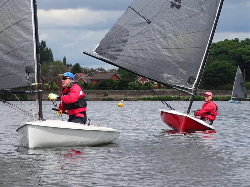 Jeremy Cooper leads Tony Jacks in light conditions during the Sutton-in-Ashfield Lightning 368 Open photo copyright Caroline Hollier taken at  and featuring the Lightning 368 class