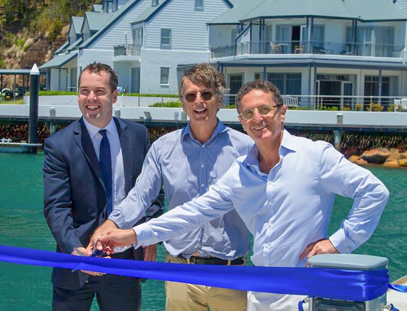 The grand opening of the refurbished Marina. From left to right: Mayor Ryan, Palmer Greg Shand and Allan-Vidor photo copyright Brent Leggett taken at  and featuring the Marine Industry class