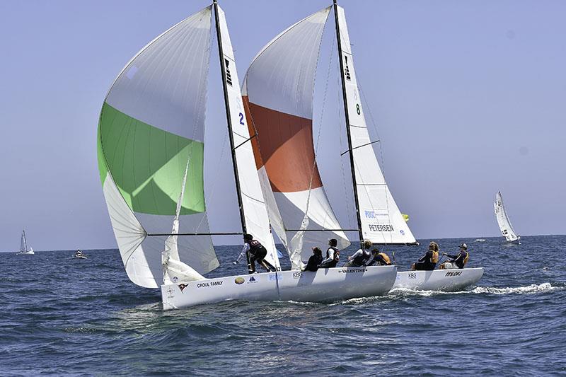 Jeffrey Petersen (USA) in a tight battle with Morgan Pinckney (USA) in the 2023 Governor's Cup with Petersen ending up on top and Pinckney in Third photo copyright Tom Walker taken at Balboa Yacht Club and featuring the Match Racing class