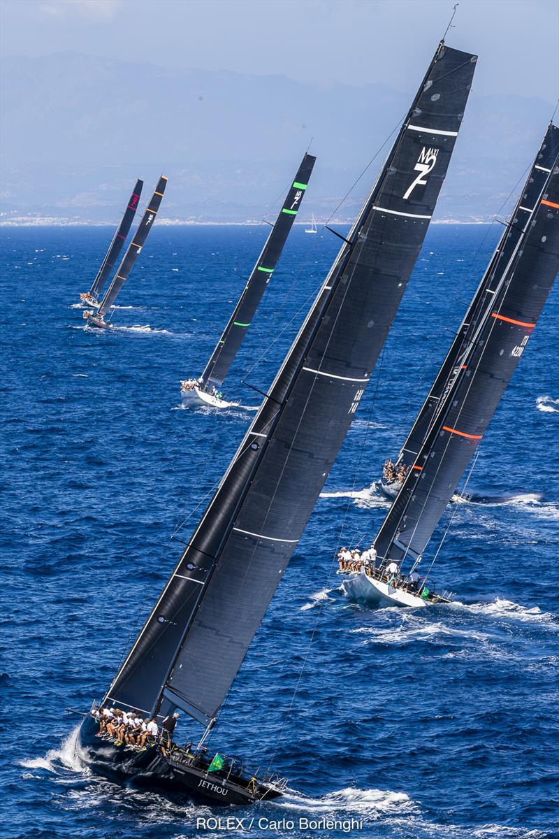 The Maxi 72s, including the very latest example Hap Fauth's Bella Mente, are this year competing in the Mini Maxi Racer 1 class at the Maxi Yacht Rolex Cup photo copyright Rolex / Studio Borlenghi taken at Yacht Club Costa Smeralda and featuring the Maxi 72 Class class
