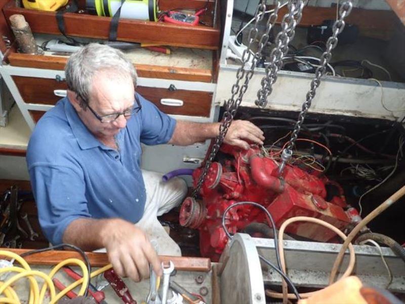 Diesel engine in Clipper - The diesel engine is hooked up ready for lifting - photo © livingourlifestyle.com