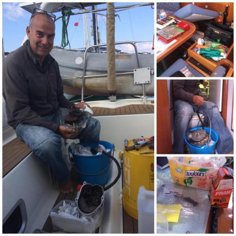 Servicing the windlass (anchor winch), the tool you need is always at the bottom of the boat, and nappies the best maintenance item we have – soaks up all kinds of engine fluid quick and easily photo copyright SV Red Roo taken at 