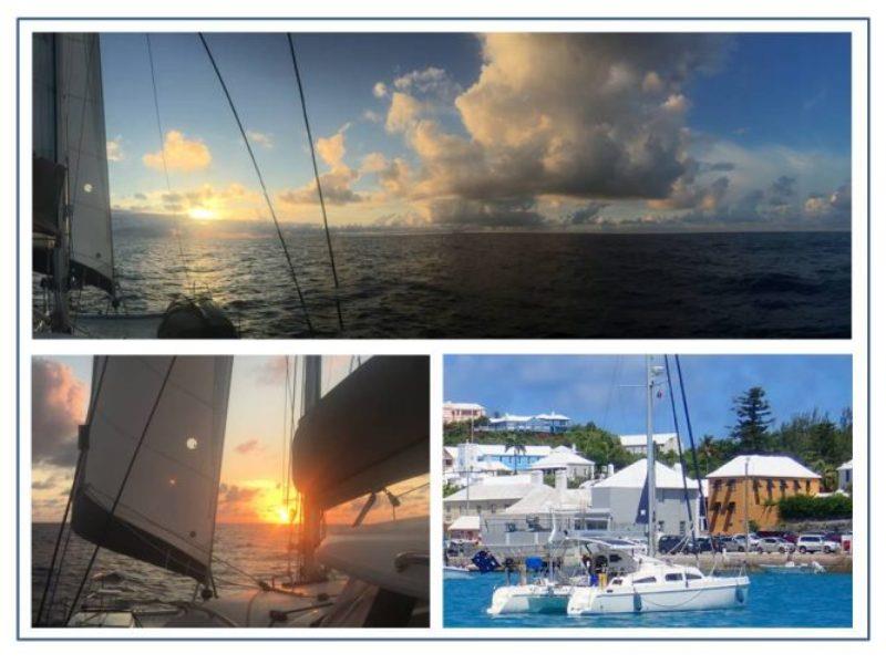 Clockwise: Another beautiful sunrise with a squall line ahead. David and Mary's Prout 38 in St. Georges where we met, The warm glow of the sun greats another day at sea photo copyright Rod Morris taken at 