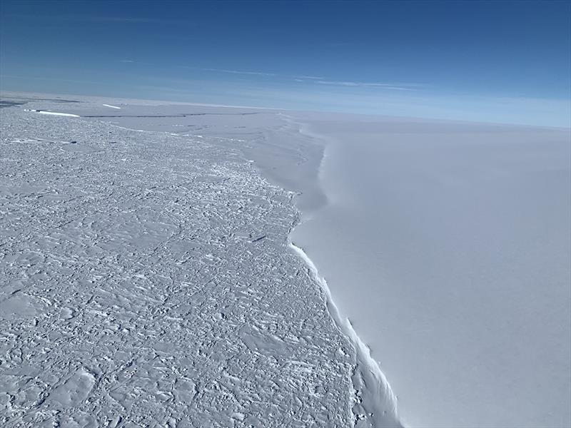 Aerial photograph of iceberg A68, which calved from Larsen C iceshelf in Antarctica in July 2017. Sea ice physicists from the Alfred Wegener Institute passed it via a helicopter survey conducting sea ice thickness measurements photo copyright Alfred Wegener Institute / Stefanie Arndt taken at 