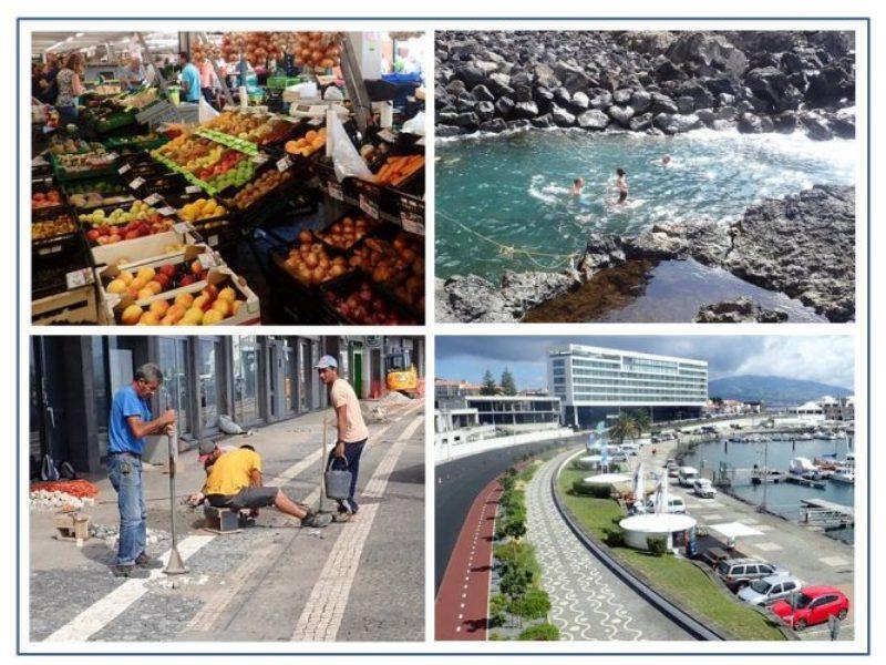 Market in Ponta Delgada was a beehive of activity, one of the best we have seen anywhere. Thermal inlet at Ponta de Ferraria, a “hot tub in the sea”. Waterfront promenade at Ponta Delgada. Beautiful mosaic streets, malls and plaza cobblestone patterns photo copyright Rod Morris taken at 