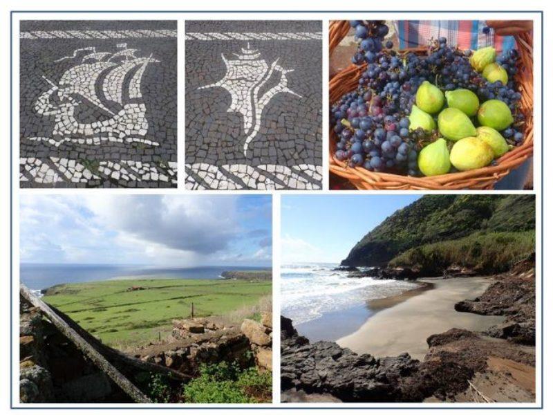 The mosaic tile work in Santa Maria was the most artistic we had seen in the Azores. Last of the year's harvest – freshly picked grapes, yummy! After a hot but beautiful cliff side hike, this deserted and private little beach was calling us for a swim photo copyright Rod Morris taken at 